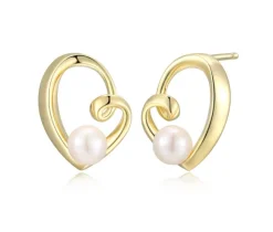 BOUCLES ELLE COEUR EN ARGENT/PVD OR SERTIES DE PERLES DpiEAU DOUCE