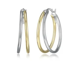 BOUCLES ELLE DOUBLE ANNEAUX EN ARGENT RHODIÉ/PVD OR 2 TONS