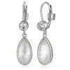 BOUCLES ELLE EN ARGENT RHODIÉ SERTIES DE NACRE BLANC ET DE CUBIQUES ZIRCONIAS