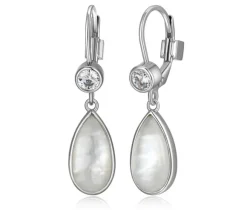 BOUCLES ELLE EN ARGENT RHODIÉ SERTIES DE NACRE BLANC ET DE CUBIQUES ZIRCONIAS