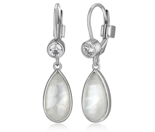 BOUCLES ELLE EN ARGENT RHODIÉ SERTIES DE NACRE BLANC ET DE CUBIQUES ZIRCONIAS