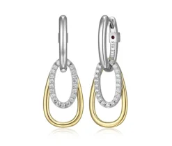 BOUCLES ELLE EN ARGENT RHODIÉ/PVD OR 2 TONS SERTIES DE CUBIQUES ZIRCONIAS
