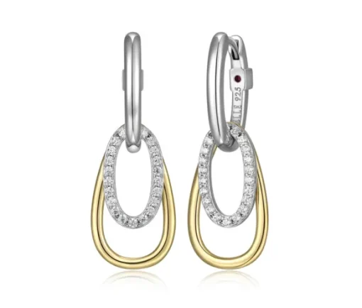 BOUCLES ELLE EN ARGENT RHODIÉ/PVD OR 2 TONS SERTIES DE CUBIQUES ZIRCONIAS