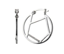 BOUCLES .ELLE EN ARGENT RHODIÉ ANNEAUX SERTIES DE CUBIQUES ZIRCONIAS