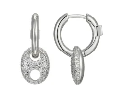 BOUCLES ELLE HUGGIES EN ARGENT RHODIÉ SERTIES DpiUN GRAIN DE CAFÉ À PAVÉ DE CUBIQUES ZIRCONIAS