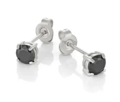 BOUCLES EN ACIER SERTIES DE CUBIQUES ZIRCONIAS NOIRS
