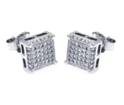BOUCLES EN ARGENT RHODIÉ CARRÉ À PAVÉ DE CUBIQUES ZIRCONIAS