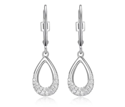BOUCLES EN ARGENT RHODIÉ GOUTTES AJOURÉES SERTIES DE CUBIQUES ZIRCONIAS