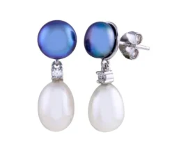 BOUCLES EN ARGENT RHODIÉ SERTIES DE PERLES SYNTHÉTIQUES ET CUBIQUES ZIRCONIAS