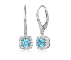 BOUCLES EN ARGENT RHODIÉ SERTIES DE CUBIQUES ZIRCONIAS BLEUS ET BLANCS