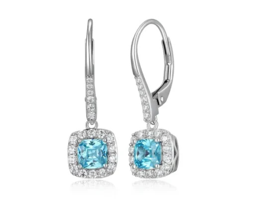 BOUCLES EN ARGENT RHODIÉ SERTIES DE CUBIQUES ZIRCONIAS BLEUS ET BLANCS