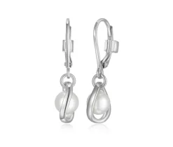 BOUCLES EN ARGENT RHODIÉ SERTIES DE PERLE DE CULTURE