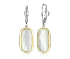BOUCLES EN ARGENT RHODIÉ/PVD OR 2 TONS SERTIES DE NACRE DE PERLE