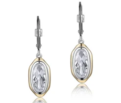 BOUCLES EN ARGENT RHODIÉ/PVD OR 2 TONS SERTIES DE QUARTZ