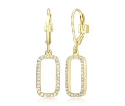 BOUCLES EN ARGENT/PVD OR RECTANGLES AJOURÉS SERTIS DE CUBIQUES ZIRCONIAS