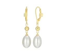 BOUCLES EN ARGENT/PVD OR SERTIES DE PERLES DpiEAU DOUCE OVALES
