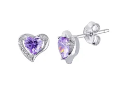 BOUCLES EN FORME DE COEUR SERTIES DE CUBIQUES ZIRCONIAS AUX COULEURS DE PIERRES DE NAISSANCES