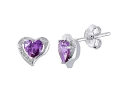BOUCLES EN FORME DE COEUR SERTIES DE CUBIQUES ZIRCONIAS AUX COULEURS DE PIERRES DE NAISSANCES