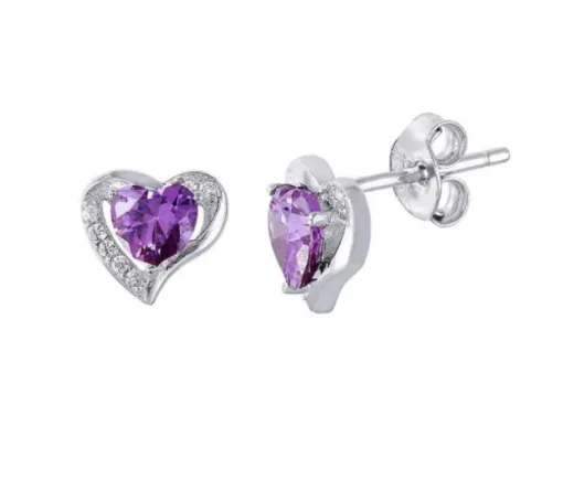 BOUCLES EN FORME DE COEUR SERTIES DE CUBIQUES ZIRCONIAS AUX COULEURS DE PIERRES DE NAISSANCES