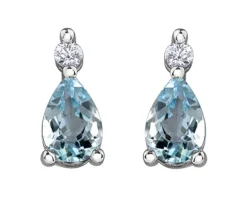 BOUCLES EN OR BLANC SERTIES DpiAIGUEMARINES ET DE DIAMANTS CANADIENS