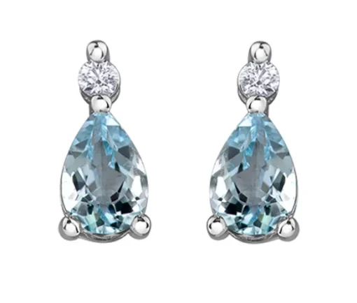 BOUCLES EN OR BLANC SERTIES DpiAIGUEMARINES ET DE DIAMANTS CANADIENS