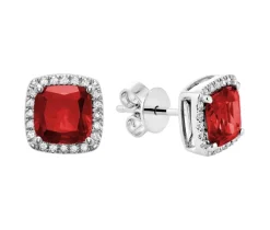 BOUCLES EN OR BLANC SERTIES DE RUBIS DE LABORATOIRE ET DE DIAMANTS