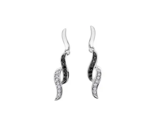 BOUCLES EN OR BLANC SERTIES DE DIAMANTS BLANCS ET NOIRS