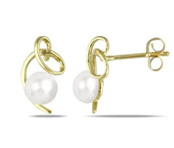 BOUCLES EN OR JAUNE SERTI DE PERLES DpiEAU DOUCE
