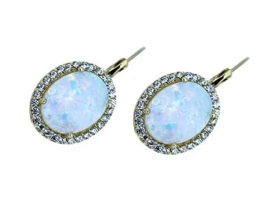 BOUCLES EN OR JAUNE SERTIES DpiOPALES RECONSTITUÉES ET DE CUBIQUES ZIRCONIAS