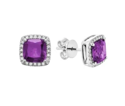 BOUCLES EN OR 10K BLANC SERTIES DpiAMÉTHYSTES ET DE DIAMANTS