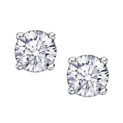 BOUCLES EN OR 14K BLANC SERTIES DE 2 DIAMANTS CANADIENS