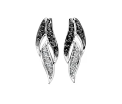 BOUCLES EN OR 10K BLANC SERTIES DE DIAMANTS BLANCS ET NOIRS