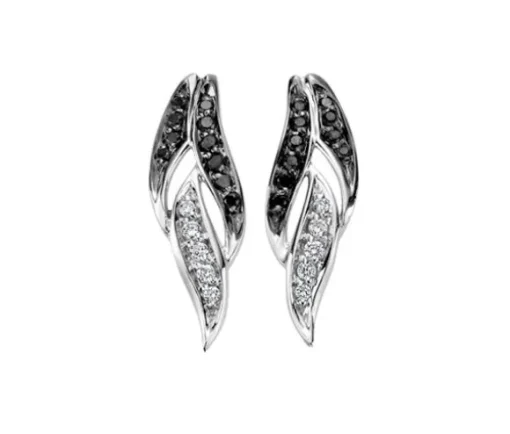 BOUCLES EN OR 10K BLANC SERTIES DE DIAMANTS BLANCS ET NOIRS
