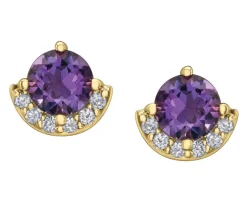 BOUCLES EN OR SERTIES DpiAMÉTHYSTES ET DE DIAMANTS