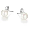 BOUCLES FIXES EN ARGENT RHODIÉ SERTIES DE PERLE DE CULTURE ET DE CUBIQUES ZIRCONIAS