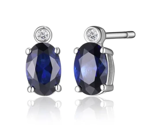 BOUCLES FIXES EN ARGENT RHODIÉ SERTIES DE SAPHIRS ET DIAMANTS DE LABORATOIRES
