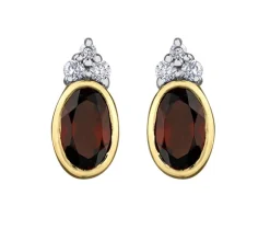 BOUCLES FIXES EN OR JAUNE SERTIES DE GRENATS ET DE DIAMANTS