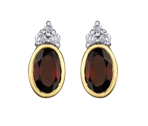 BOUCLES FIXES EN OR JAUNE SERTIES DE GRENATS ET DE DIAMANTS