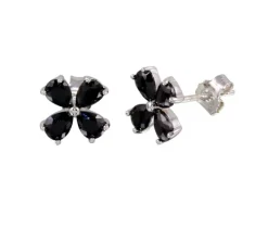 BOUCLES FIXES FLEUR SERTIES DE CUBIQUES ZIRCONIAS NOIRS