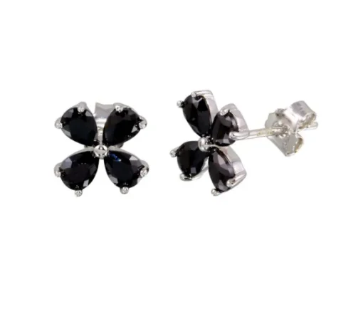 BOUCLES FIXES FLEUR SERTIES DE CUBIQUES ZIRCONIAS NOIRS