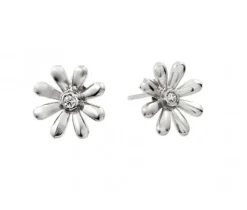 BOUCLES FIXES MARGUERITE EN ARGENT RHODIÉ SERTIES DE CUBIQUES ZIRCONIAS