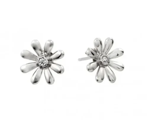 BOUCLES FIXES MARGUERITE EN ARGENT RHODIÉ SERTIES DE CUBIQUES ZIRCONIAS