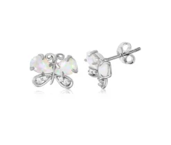 BOUCLES FIXES PAPILLON SERTIES DpiOPALES SYNTHÉTIQUES ET DE CUBIQUES ZIRCONIAS