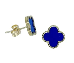 BOUCLES FIXES TRÈFLES EN OR JAUNE SERTIES DE PIERRES DE COULEURS VARIÉES