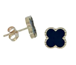 BOUCLES FIXES TRÈFLES EN OR JAUNE SERTIES DpiONYX