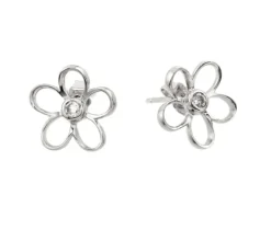 BOUCLES FLEUR AJOURÉE EN ARGENT RHODIÉ SERTIES DE CUBIQUES ZIRCONIAS