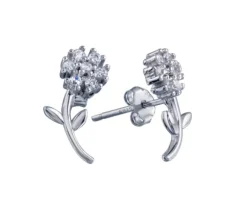 boucles fleur en argent rhodié serties de cubiques zirconias