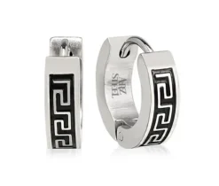 BOUCLES HUGGIES À MOTIF VERSACE EN ACIER/PVD NOIR