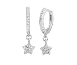 BOUCLES HUGGIES AVEC ÉTOILES EN ARGENT RHODIÉ SERTIES DE CUBIQUES ZIRCONIAS