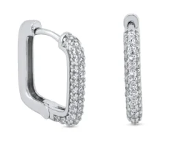 BOUCLES HUGGIES CARRÉES EN ARGENT RHODIÉ SERTIES DE CUBIQUES ZIRCONIAS